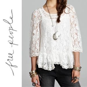 Free People Flowy White Floral Lace Blouse
